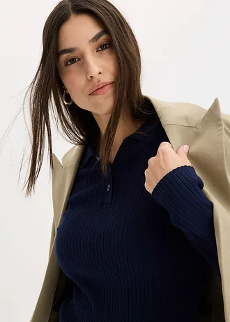 Polo en maille côtelée, viscose majoritaire • bleu foncé • Boutique bonprix