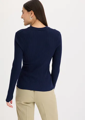 Polo en maille côtelée, viscose majoritaire • bleu foncé • Boutique bonprix