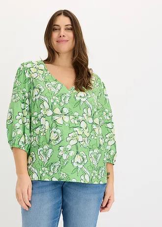 Blouse van een fijne viscosemix, Kleur: klavergroen gebloemd
