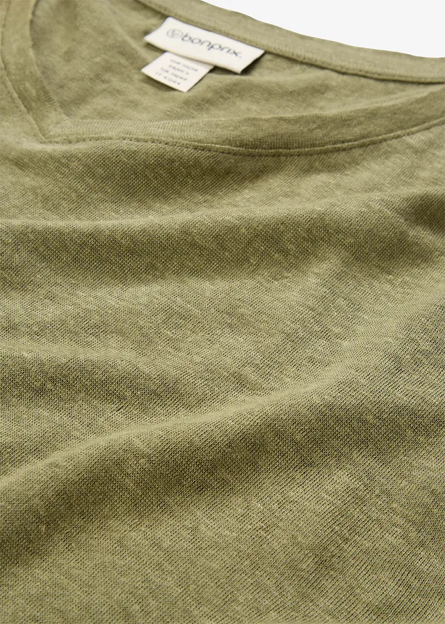T-shirt z czystego lnu • oliwkowy • sklep bonprix