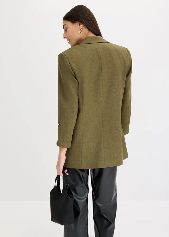 Lange blazer, Kleur: donkerolijfgroen