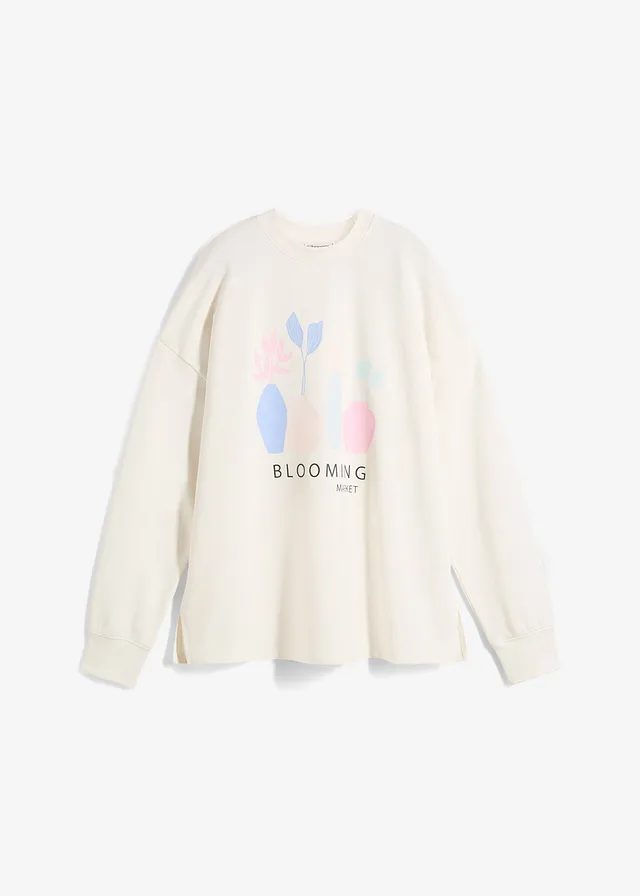 Sweat oversize en coton mélangé, Couleur: blanc cassé imprimé