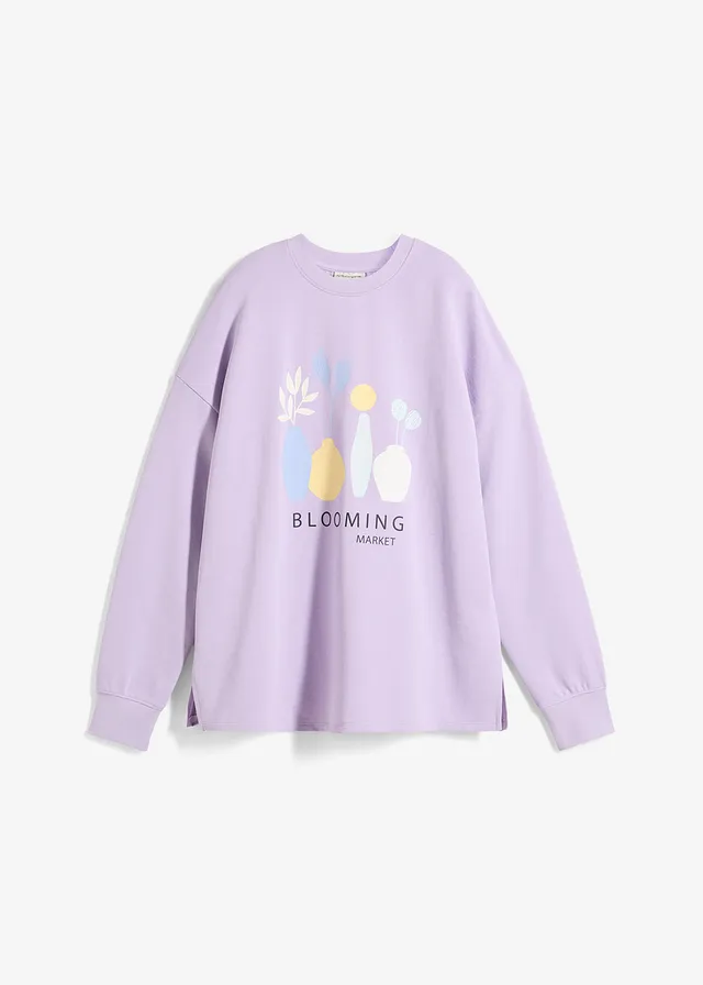 Bluză casual oversize din amestec cu bumbac • liliachiu pastel cu imprimeu • magazin bonprix