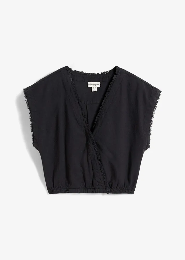 Verkorte blousetop, Kleur: zwart