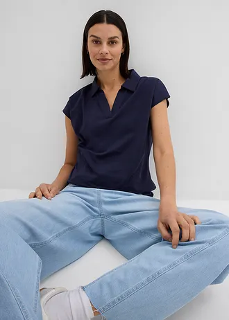 Shirt met open polokraag • donkerblauw • bonprix online shop