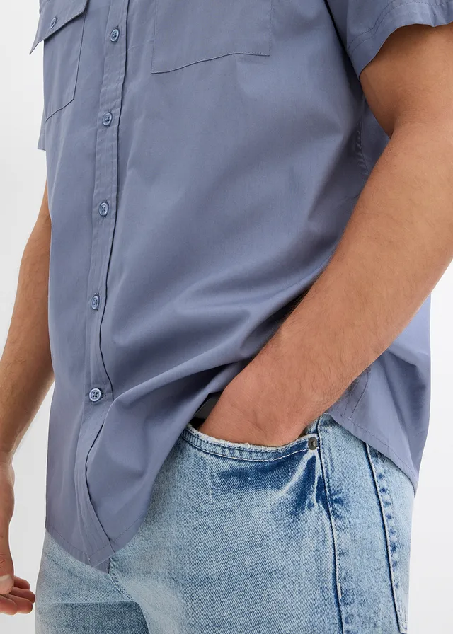 Chemise manches courtes 100 % coton • bleu fumé • product-page.page-title-suffix