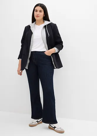 Bootcut stretch jeans, mid waist, Kleur: donkerblauw denim