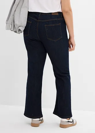 Bootcut stretch jeans, mid waist, Kleur: donkerblauw denim
