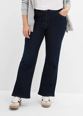Bootcut stretch jeans, mid waist, Kleur: donkerblauw denim
