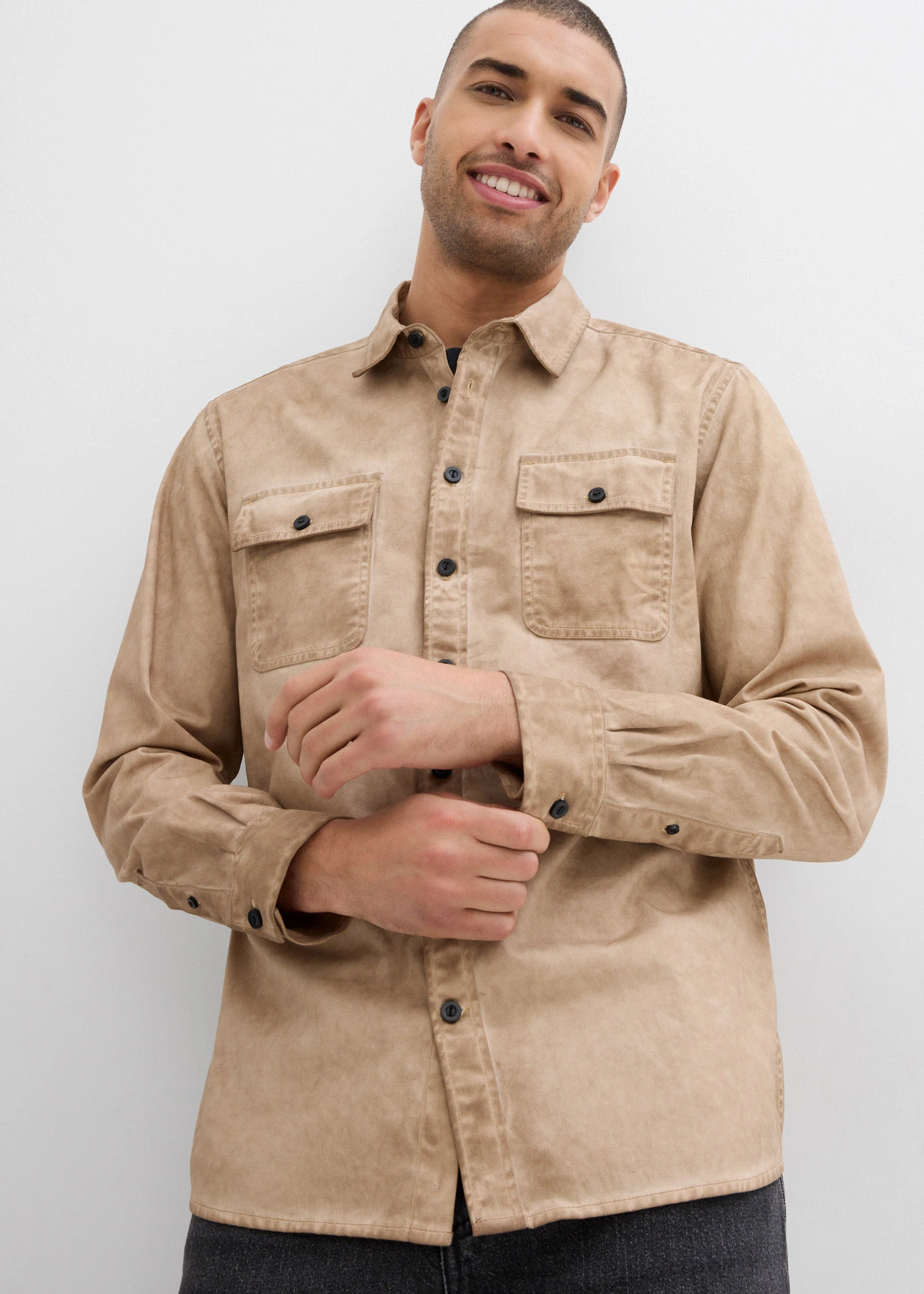 Košile s dlouhým rukávem a sepraným vzhledem, z čisté bavlny • nová béžová used • bonprix obchod