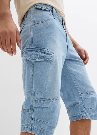 Vékony, hosszú farmer cargo bermuda, Relaxed Fit • jégkék denim • bonprix áruház