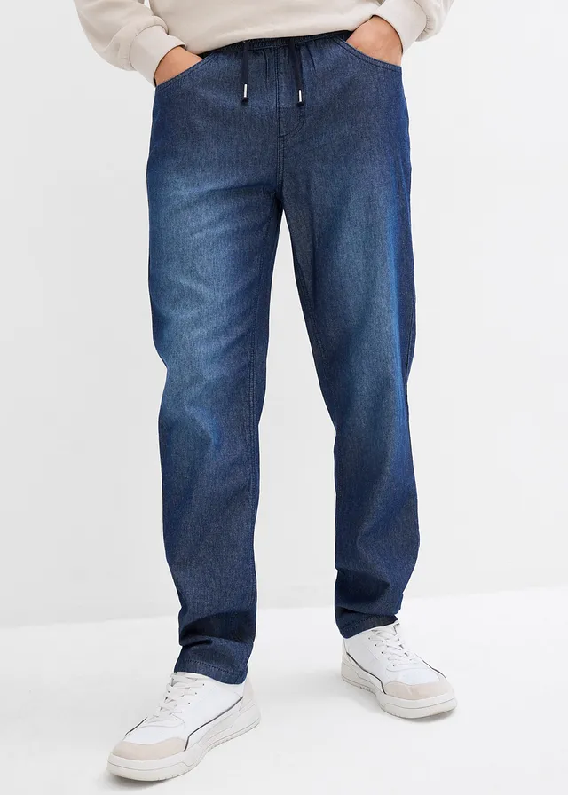Lot de 2 jeans légers à taille élastiquée, fuselés • bleu foncé denim + gris foncé denim • product-page.page-title-suffix