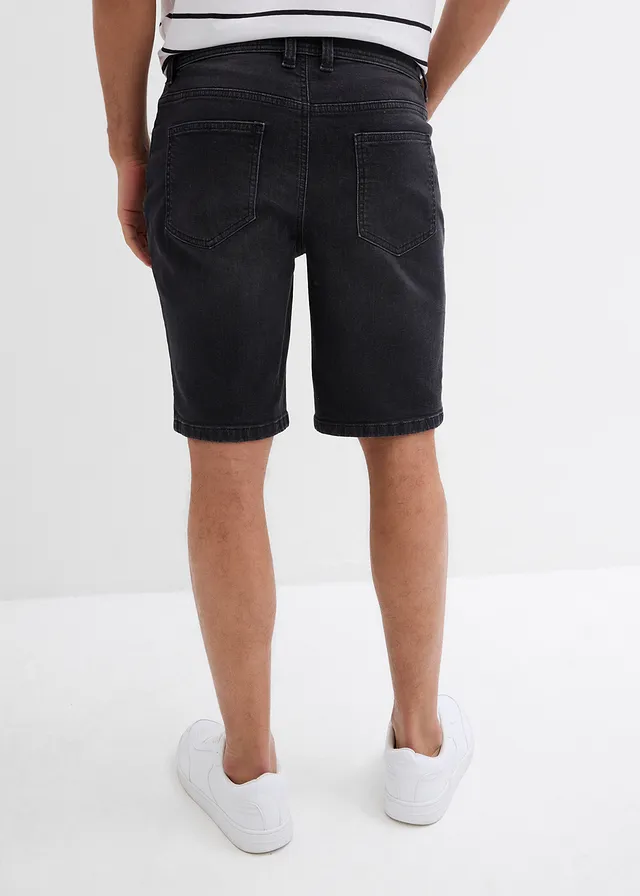 Lot de 2 bermudas en jean extensible, regular, Couleur: bleu foncé denim + noir denim