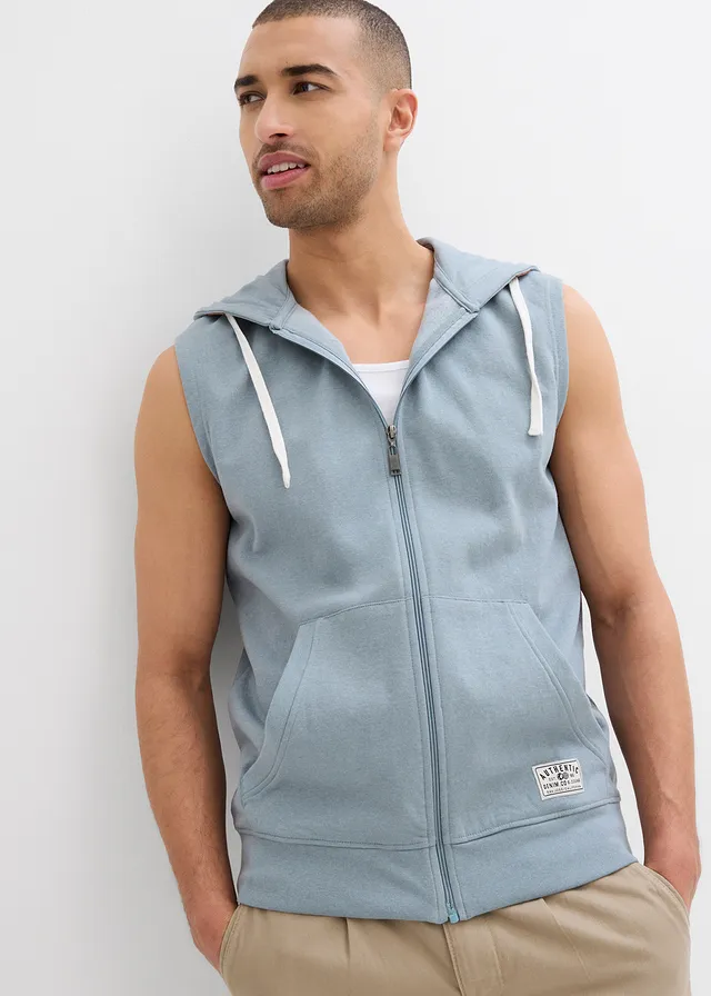 Sweatvest met capuchon in een zachte katoenmix, Kleur: loodgrijs