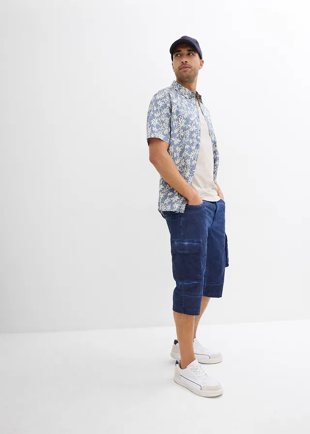 Lange cargo bermuda met comfort fit, regular fit, Kleur: middernachtblauw