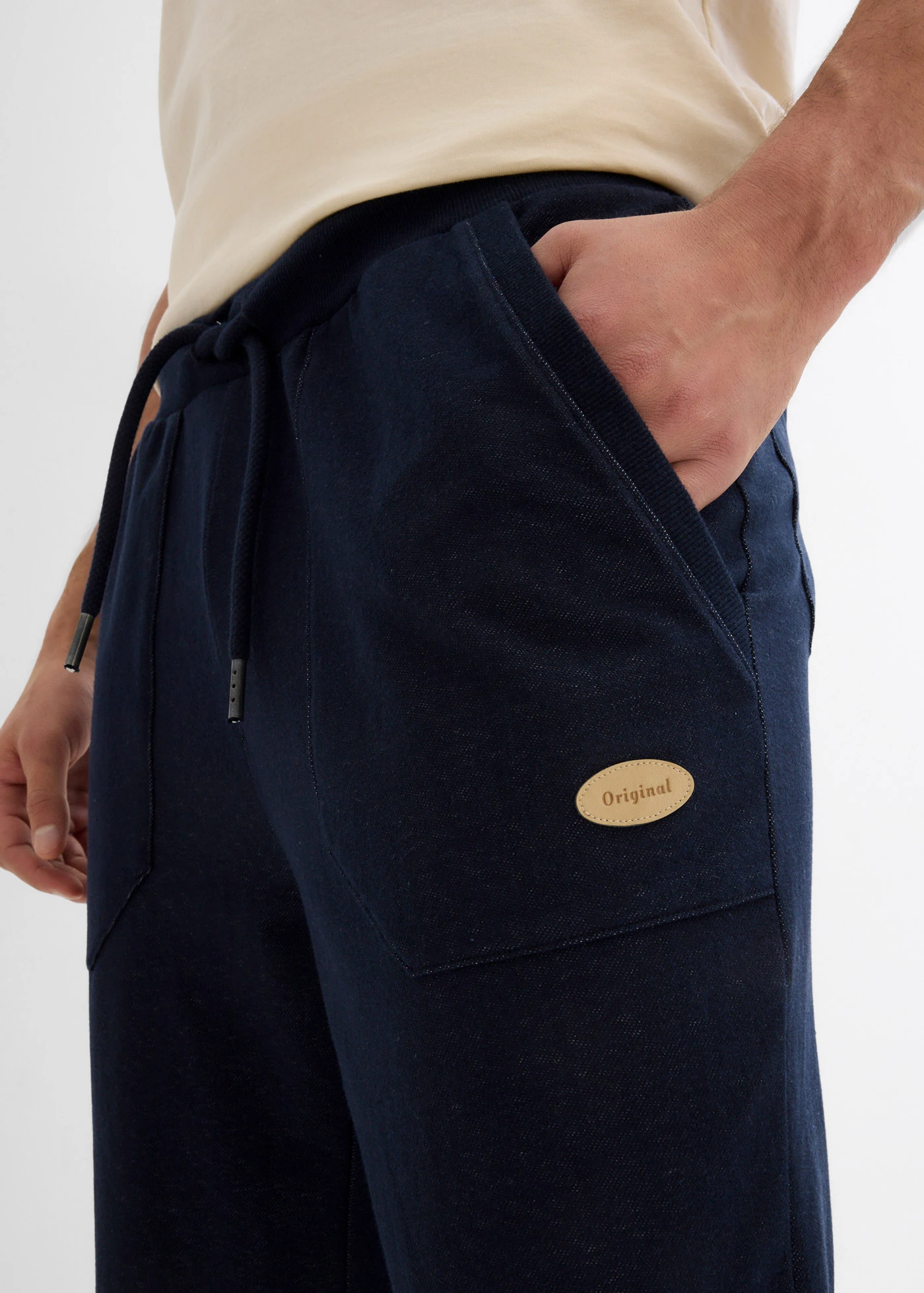 3/4 sweatpants in denimlook met comfortband • donkerblauw • bonprix online shop