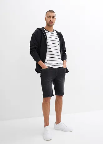 Lot de 2 bermudas en jean extensible, regular, Couleur: bleu foncé denim + noir denim