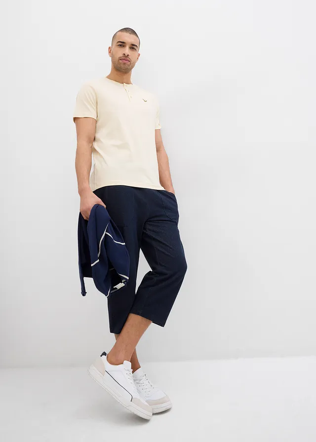 Pantalon sweat 3/4 effet jean, taille élastiquée, Couleur: bleu foncé