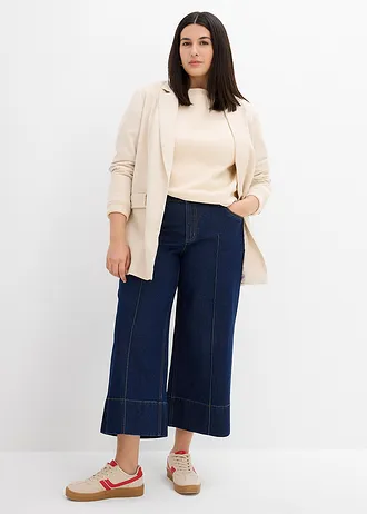 Wide leg jeans mid waist, cropped, Kleur: diepblauw denim ongewassen