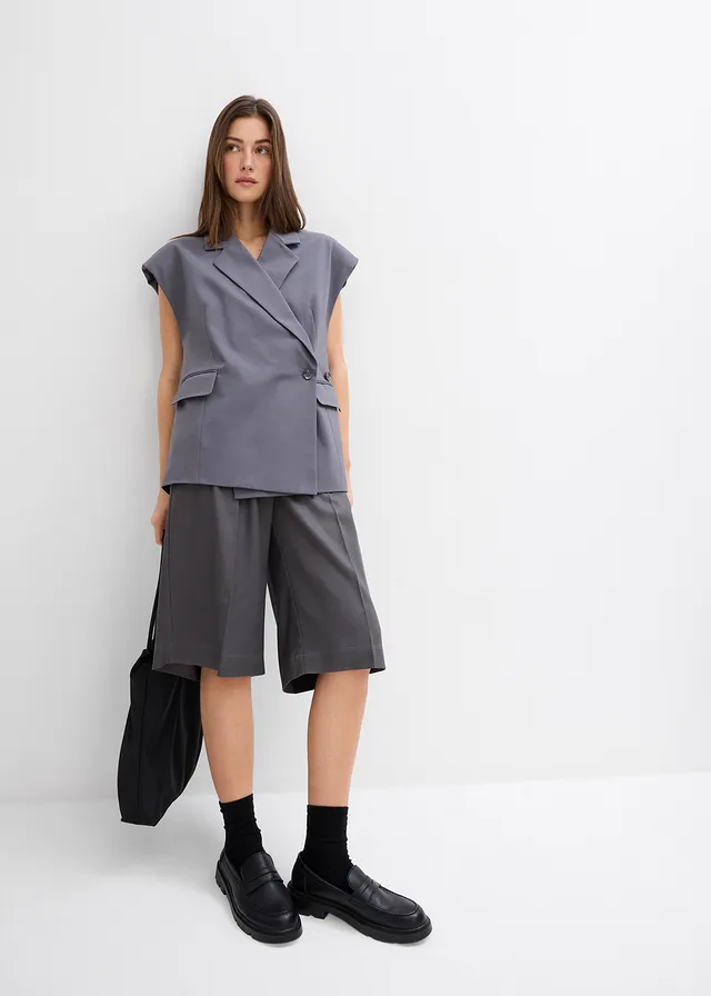 Lang mouwloos vest leisteengrijs