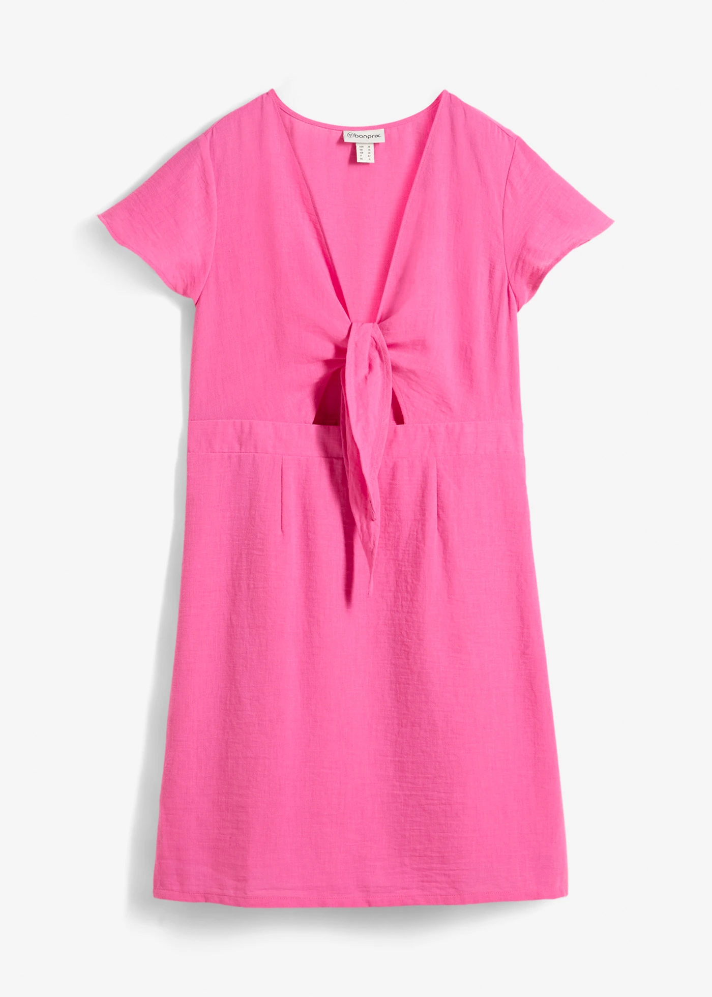 Mini jurk met een knoop onder aan de V-haks • lichtfuchsia • bonprix online shop