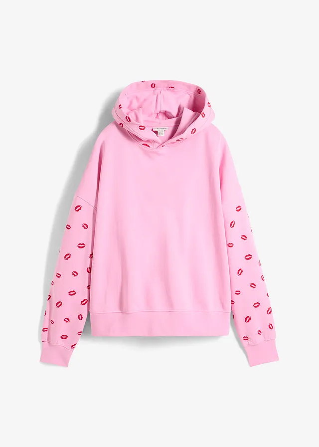 Oversized hoodie van biologisch katoen • roze-rood met print • bonprix online shop