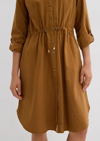 Overhemdjurk in een linnen-katoenmix • cognac • bonprix online shop