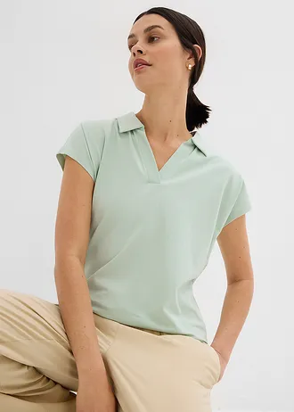 Shirt met open polokraag • lichtrietgroen • bonprix online shop