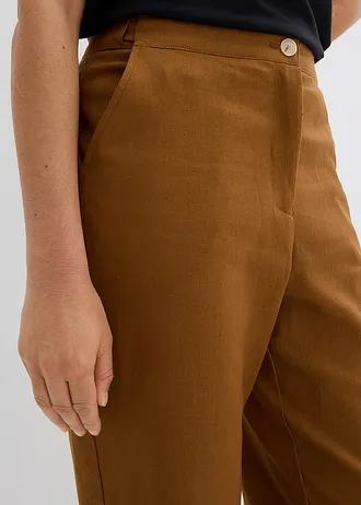 Zkrácené kalhoty s vysokým pasem, ze směsi lnu a viskózy • koňakově hnědá • bonprix obchod