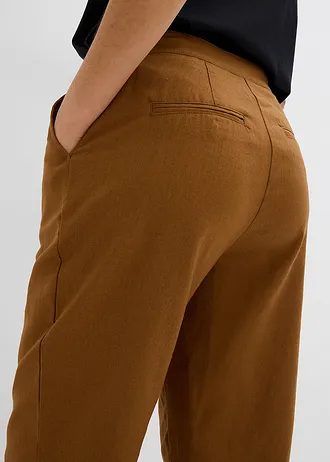 Zkrácené kalhoty s vysokým pasem, ze směsi lnu a viskózy • koňakově hnědá • bonprix obchod