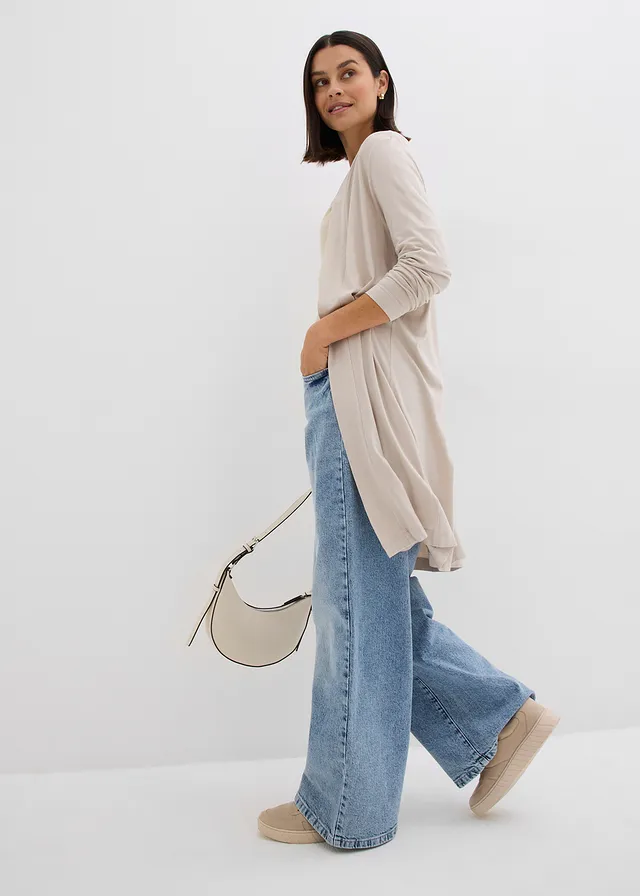Gilet long et doux, Couleur: gris pierre