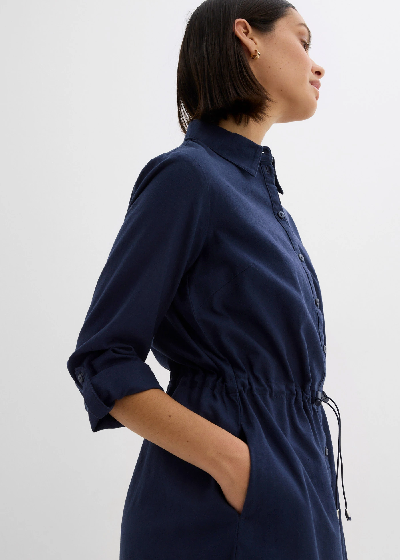 Overhemdjurk in een linnen-katoenmix • donkerblauw • bonprix online shop