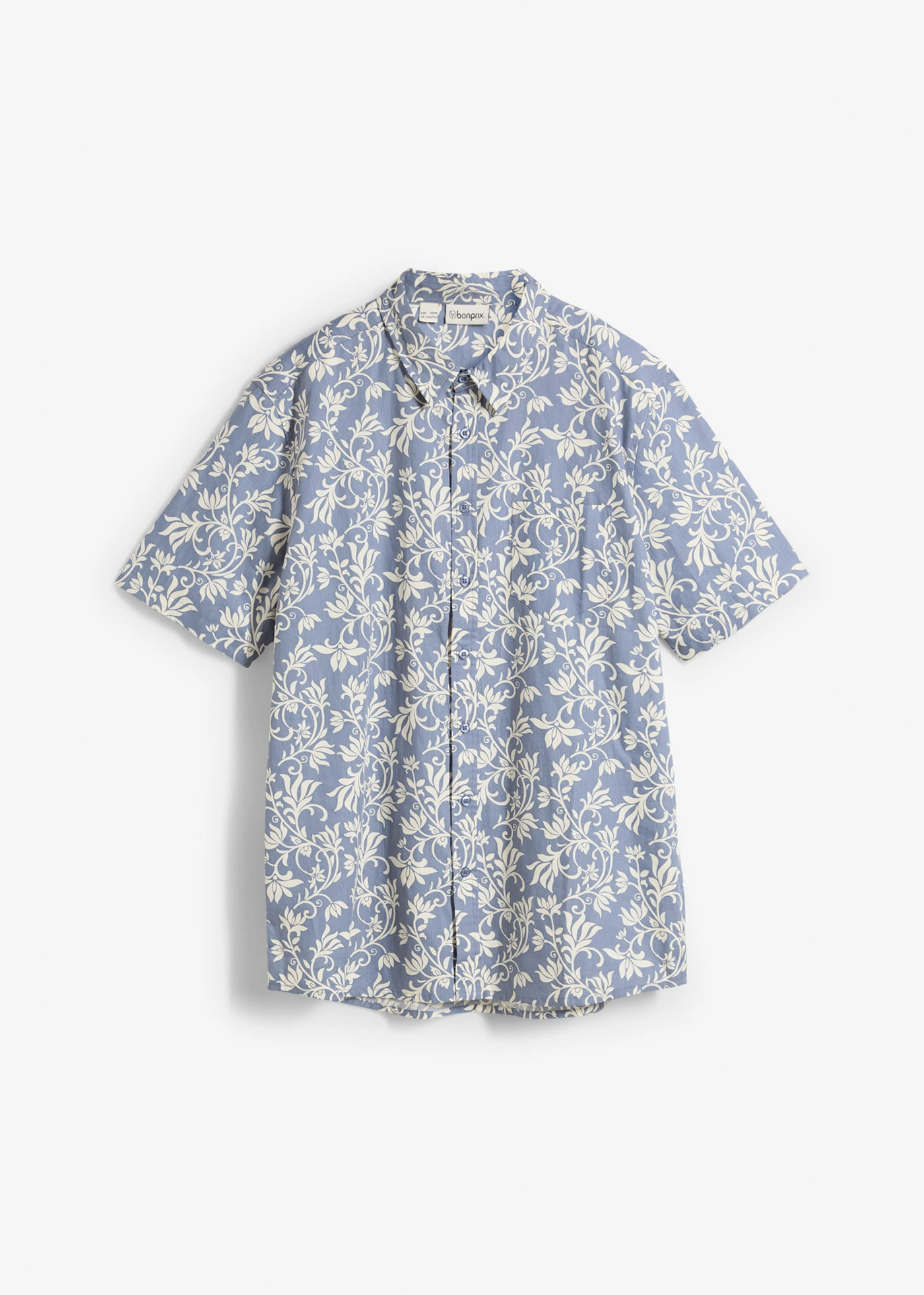 Chemise manches courtes, 100% coton • bleu fumée-blanc crème à fleurs • Boutique bonprix