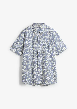 Chemise manches courtes, 100% coton, Couleur: bleu fumé-crème floral