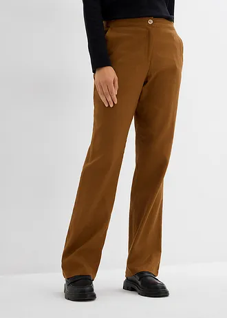High waist linnen broek met elastische inzet, Kleur: cognac