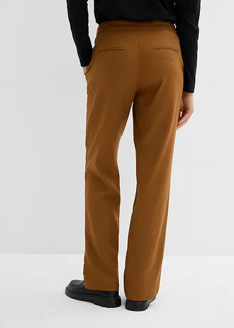High waist linnen broek met elastische inzet, Kleur: cognac