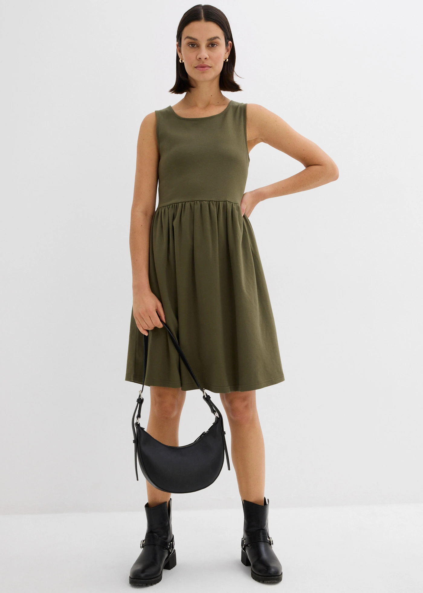 Sukienka z kieszeniami, z czystej bawełny • ciemny oliwkowy • sklep bonprix