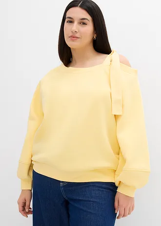 Wijde one shoulder sweater, Kleur: lichtgeel