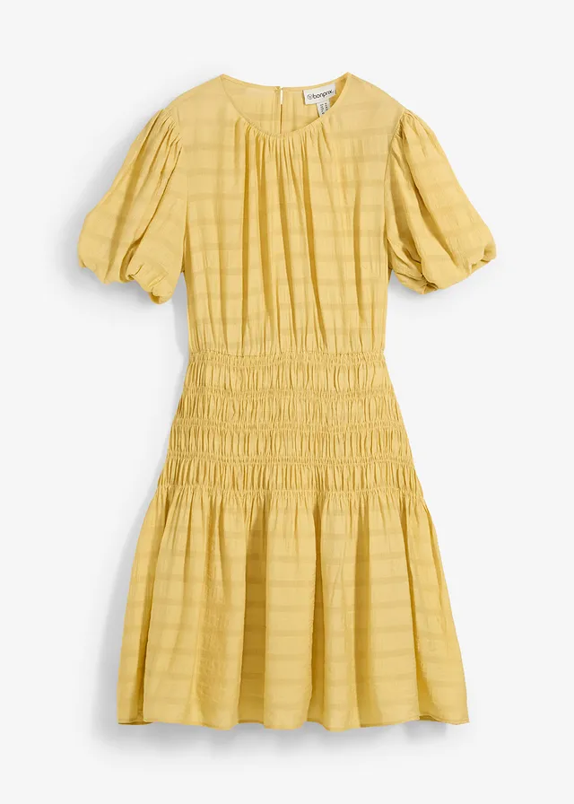 Mini jurk met gesmokt inzetstuk • geel • bonprix online shop
