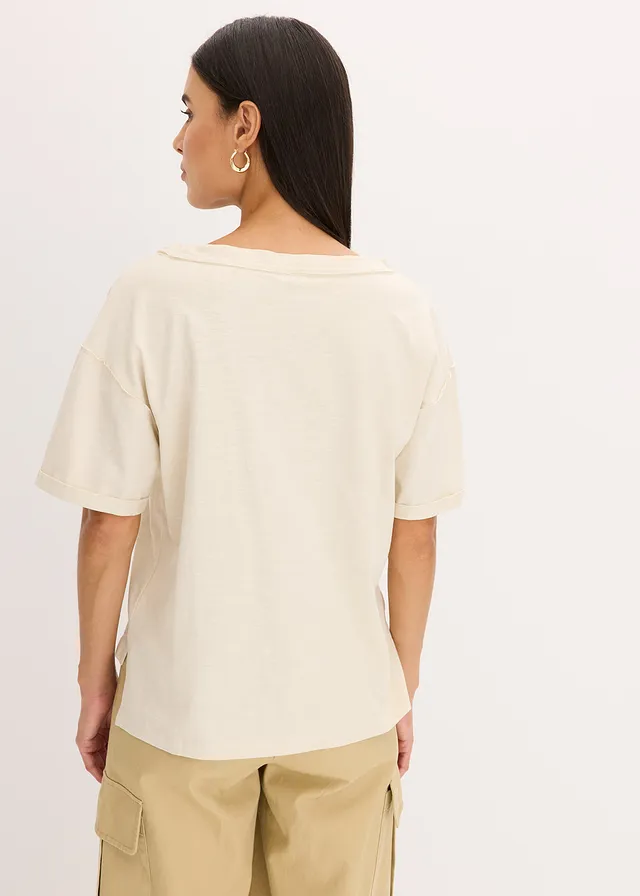 Oversized shirt van puur katoen, Kleur: ecru