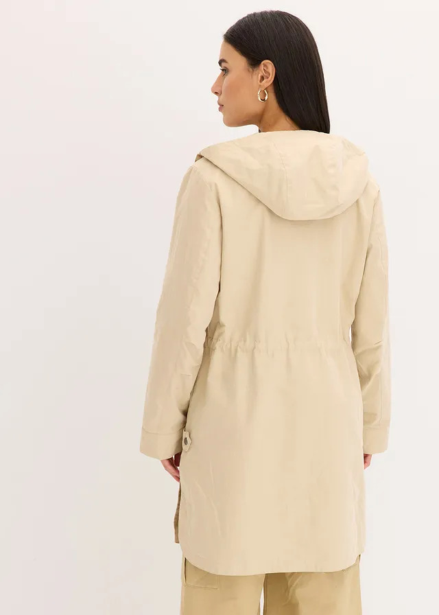 Lange parka met capuchon, Kleur: beige