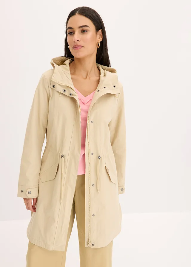 Lange parka met capuchon, Kleur: beige