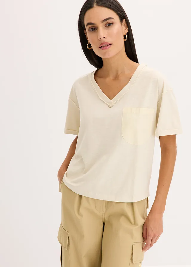 Oversized shirt van puur katoen, Kleur: ecru
