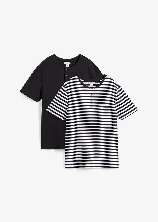 Bluză tricot henley cu mâneci scurte din bumbac organic 100% (set/2 buc.)