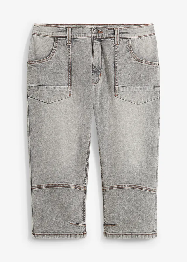 Regular fit 3/4 stretch jeans, straight, Kleur: light grey denim