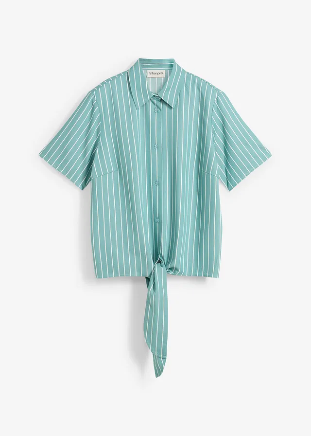 Bluză cu mâneci scurte cu dungi cu nod în față