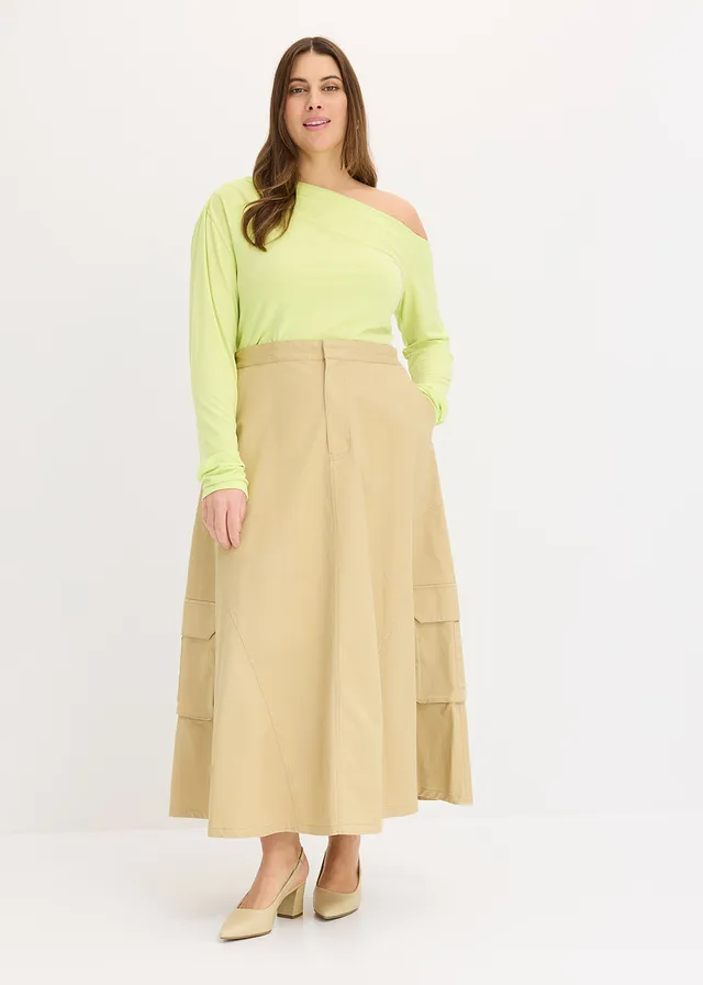 Jupe cargo 100% coton, Couleur: beige vert