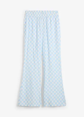 Geruite Marlene Dietrich broek van soepele viscose, Kleur: ijsblauw-wolwit geruit