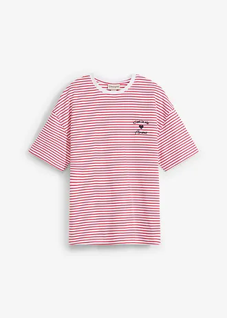 T-shirt w paski, z haftem