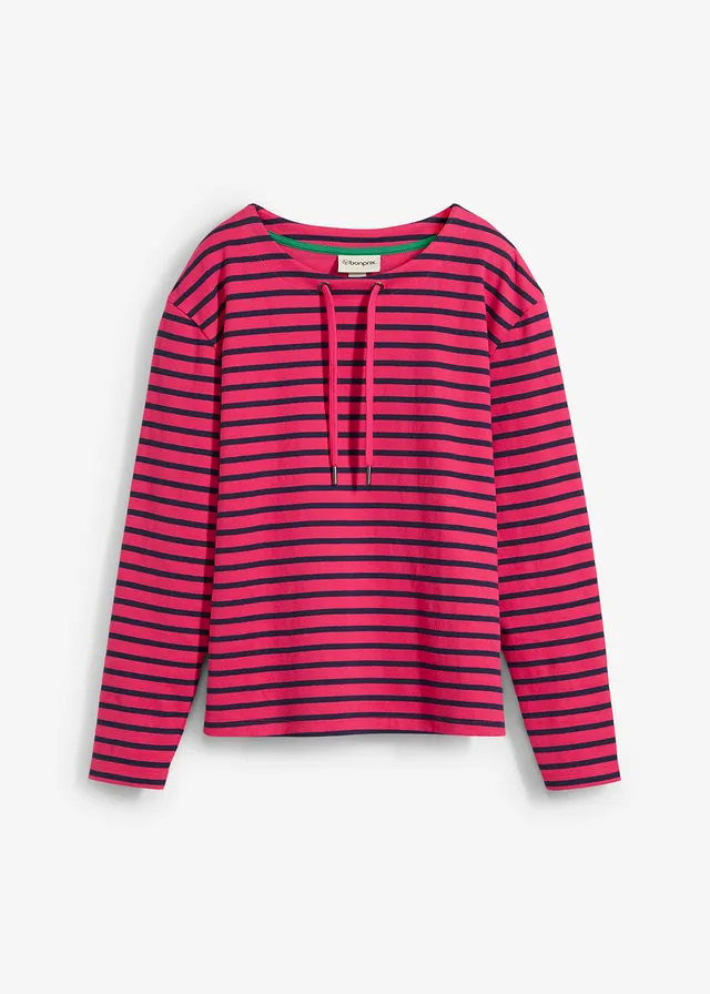 Sweater van gestructureerd materiaal, Kleur: donkerpink-donkerblauw gestreept